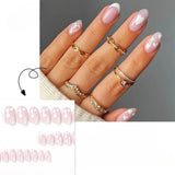 Yeknu  24pcs French White Border Heart-shaped Print Press on Nails Simple Short Nails Full Cover Wearable False Nails