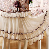 Yeknu Lace hem Chair Cover Tablecloth Table Dining Table Cover Gauze Jacquard Wedding Table Cloth Chair Covers Decoration Towels 1pcs