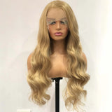 Yeknu  Ash Blonde Wig Loose Body Wave Synthetic Lace Front Wigs Long Curly Natural Wavy Honey Colored Hair 13X4 Frontal Wigs for Women