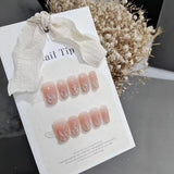 Yeknu 10Pcs Short Square Handmade with Cat Eye Designs French Red Cherry Ballerina Wearable Cute Sweet Nails Fashion Acrylic Nail Tips