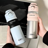 Yeknu  550ml Fashon Stainless Steel 316 Vacuum Flask With Straw Portable Outdoor Sport Cute Girl Student Thermos Mug Travel Tumbler