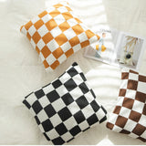 Yeknu Checkerboard Plush Cushion Cover  Knitted Car Sofa Throw Pillow Cover Caese Short Fleece Pillowcase Cushion for Sofa Bed Decor