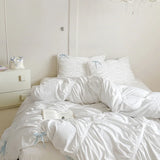 Yeknu Ruffles Pleated White Duvet Cover Set Double Queen King Twin Cotton Microfiber Bedding Set Flat/Fitted Sheet Pillowcases