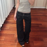 Yeknu  American Retro Low Waist Wide Leg Jeans Women's Summer Autumn Loose Drapey Tall Extended Length Hot Girls Wide Leg Pants