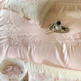 Yeknu 4Pcs Queen Size Flowers Embroidery Bedding Set Duvet Cover Bed Sheet Pillowcases