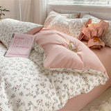 Yeknu  Textiles Soft Four-piece Bedding Set Pillowcase Purple Washed Cotton Flower Duvet Cover for Children Women Men Bed Sheet