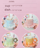 Yeknu  Creative Pearl Glazed Pink, blue, green, orange Ceramic Coffee Cups Plates Spoons, Household Items, Afternoon Tea Coffee Cup Set