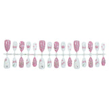 Yeknu  30pcs Full Diamond Sparkle Cat-Eye Press on Nails Cherry Bow Chain Fake Nail Short Almond False Nail for Women&Girl Nail Art