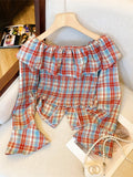 Yeknu  Women Red Plaid Shirts and Blouses Y2k Vintage Harajuku 2000s Elegant Peter Pan Collar Long Sleeve Slash Neck Shirt Clothes