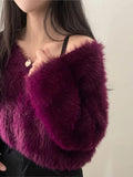 Yeknu  Autumn Winter Pullover Furry Sweater Tops Women V-Neck Korean Modis Ladies Cropped Sweaters Long Sleeve Loose Woman Sweater