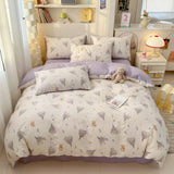 Yeknu 100% Cotton 4-Piece Duvet Cover Set (1 Duvet Cover 2 Pillowcases 1 sheet), Minimalist Cartoon Design, Ultra-Soft Bedding Set