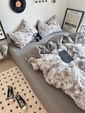 Yeknu Korean Style Ins Retro Fresh Floral Washed Cotton Bed Four Piece Duvet Set, Student Dormitory Bed Sheet Three Piece Set