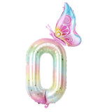 Yeknu  40Inch Colorful Gradient Number Balloon 0-9 Digit Foil Helium Balloon Butterfly Girl Birthday Party Decor Baby Shower Kids Gifts