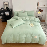 Yeknu  Waffle Washed Cotton Four Piece Set, Non All Cotton Bedding, Pure Cotton Bedding, Student Dormitory Bed Sheets Duvet Cover Set