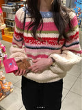 Yeknu  Knitted Autumn Pullover Sweater Women Rainbow Striped Print Fashion Sweet Ladies Sweaters Korean Style Loose Woman Sweater