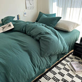 Yeknu  Bed Linen Solid Cotton Bedding Set with Sheet Duvet Cover Pillowcases Single Couple Bedsheet King Queen Double Twin Size