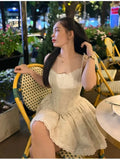Yeknu  Holiday Style Summer Women's Dresses Keel Slimming Waist A-Line Mini Dress Flower Print Suspender Dress