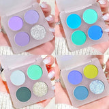 Yeknu  4-Color Eyeshadow Palette Cut Off Eye Makeup Purple Green Eye Shadow Glitter Pearly Colorful Eyeshadow Korean Eye Makeup Palette