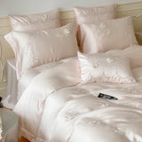 Yeknu French Style Flower Embroidered 100% Lyocell Bedding Set Pink High-end Natural Plant Fibres Duvet Cover Set Coolness Quilt Cover