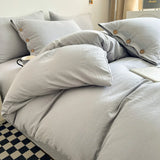Yeknu  Queen Double Size Bedding Set Pillowcase Trendy Live Stream Button Washed Cotton Skin Friendly Breathable Modern Home Collection