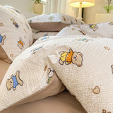 Yeknu  Korean Style Seersucker  Washed cotton Bedding Set  Girls Twin Queen Size Duvet Cover   Bed Linens Kids Fashion