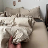 Yeknu  Clearance! Authentic Japanese Minimalist Striped Duvet Cover Set - 3/4 Piece Dorm Bedding for Students, Budget-Friendly
