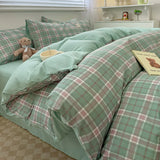 Yeknu  Nordic Plaid Pattern Wash Cotton Bedding Set Duvet Cover Pillowcase Bed Sheet Set Comforter Cover Bed Linens Set Queen King Size
