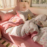 Yeknu  Autumn and winter thickened milk fleece bed 4-piece set double yarn quilt cover bed sheet three-piece set for students