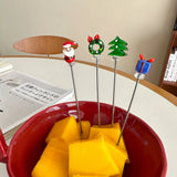 Yeknu  New Year Christmas Stainless Steel Fruit Fork Snowman Christmas Tree Cartoon Home Small Sign Christmas Atmosphere Decoration Des