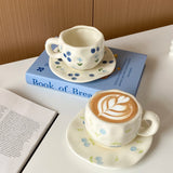 Yeknu 1Set Asymmetrical Fruit Ceramic Coffee Cup and Saucer, High-Looking Creative Hand-Painted Coffee Cup and Saucer, Suitable for Home Drinking Water, Coffee Shop Latte Art Cup, Party Coffee Cake Cup and Saucer, Gift Giving