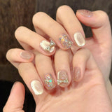 Yeknu  10pcs Handmade Short Press on Nails Sweet Cute Bow Decor Korean Fake Nail Tips Wearable Reusable Pink Cat Eye Design False Nails