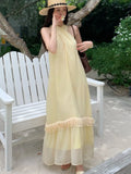 Yeknu  Summer Cross Halter Long Dress French Style Splicing Tassel Hem Holiday Style Bohemian Dresses Women Casual Beach Dress