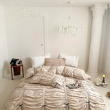 Yeknu Ruffles Pleated White Duvet Cover Set Double Queen King Twin Cotton Microfiber Bedding Set Flat/Fitted Sheet Pillowcases
