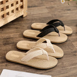 Yeknu  Summer new imitation hemp rope travel hemp bottom women's sandals wear flip-flops beach flat bottom pinch slippers