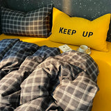 Yeknu High Quality Beauty Bedding Set Plaid Duvet Cover Bed Sheet Set With Pillowcases Adult Dormitory Queen Size Winter Home Decor