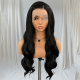 Yeknu  Black Wig Deep Wave Lace Wig Synthetic Hair Body Wave wig 13x4 Black Wave Wig Lace Front Wigs for Women Ready to Wear Cosplay