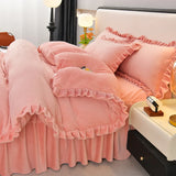 Yeknu  Winter Warm Coral Fleece Down Duvet Cover Lotus Leaf Edge Couple Quilt Cover Luxury Double Bed Bedding King Size 220x240