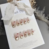 Yeknu 10Pcs Short Square Handmade with Cat Eye Designs French Red Cherry Ballerina Wearable Cute Sweet Nails Fashion Acrylic Nail Tips