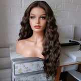 Yeknu  Chocolate Brown Deep Wave Lace Front Wigs for Women Free Part Synthetic Hair Long Brown Curly Wavy 13X4 Glueless Daily Party Use