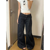 Yeknu  American Women Black High Street Vibe Wide-leg Jeans for Autumn and Winter for Men and Women Washed Loose Straight Pants New