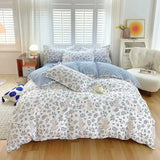 Yeknu  Cute Pink Strawberry Duvet Cover Flat Sheet Pillowcase Floral Bedding Set Girls Bed Linen Soft Thick Washed Cotton Bedclothes