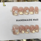 Yeknu  10Pcs Nude Short Square Handmade Press-On Nails Cat-Eye Effect with French Nail Tips Perfect for Women&Girls Daily Look Wear
