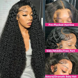 Yeknu  13x6 Deep Wave Lace Frontal Wigs Curly  Natural Color Human Hair Wig 30 Inch Pre Plucked 200 Density