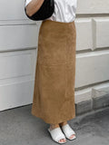 Yeknu  Autumn Retro Fashion Velvet Long Skirt Khaki Slim Straight Winter Women Skirt Zipper Solid Color Elegant Streetwear Skirt