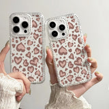 Yeknu  Heart-Shaped Leopard Print Phone Case For iPhone 16 Pro Max 17 Pro 13 16 14 15 17 12 Air 11 Shockproof Funda Cover Transparent