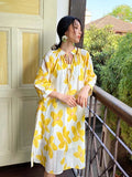 Yeknu  Three-quarter Sleeve Dresses Elegant Loose A-line Print Dress Women Summer Slim Gentle Stand-up Collar Floral Dress