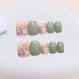 Yeknu  24pcs Spring Floral Print Press on Nails Small Fresh Flowers Manicure Wearable Nail for Women and Girls False Nail