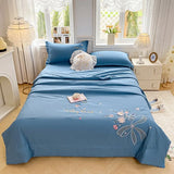 Yeknu  new super soft washed cotton three-dimensional flower embroidered summer quilt four-piece set A solid color summer quilt