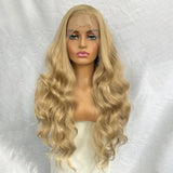 Yeknu  Long Blonde Body Wave Lace Front Wigs for Women Free Part 13X4 Glueless Platinum Blonde Curly Wavy Synthetic Cosplay Party Daily