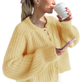 Yeknu  Women's Vintage Cardigan Sweater Solid Color Button Knit Sweater Loose Casual Simple Autumn and Winter Sweater Coat